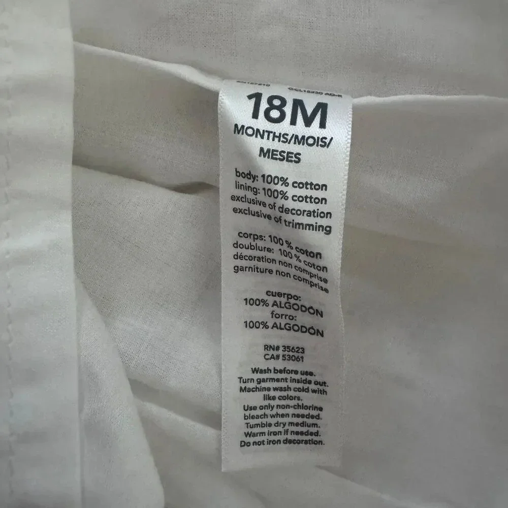 Oshkosh White Baby Girls Dress Short Sleeve size 18M NWT